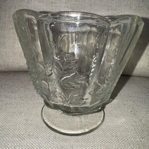 1960s EO Brody Glass Cupped Jardiniere Planter 5"‎ Paneled Grape Clear FL46